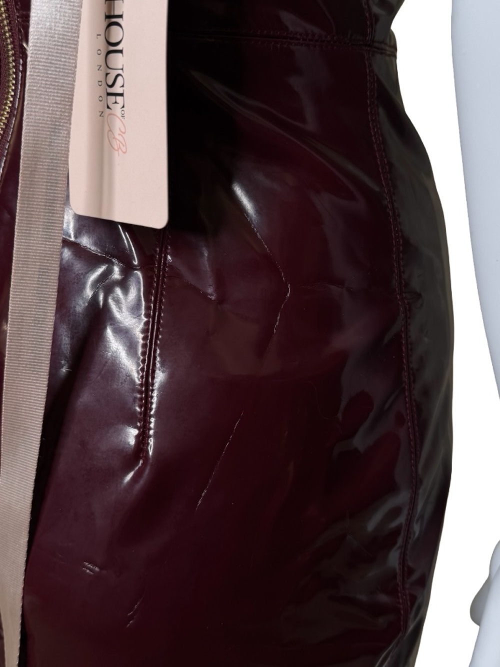 NWT House of CB Burgundy Patent Effect Plunge Bodycon Midi Dress Size S - Picture 7 of 9